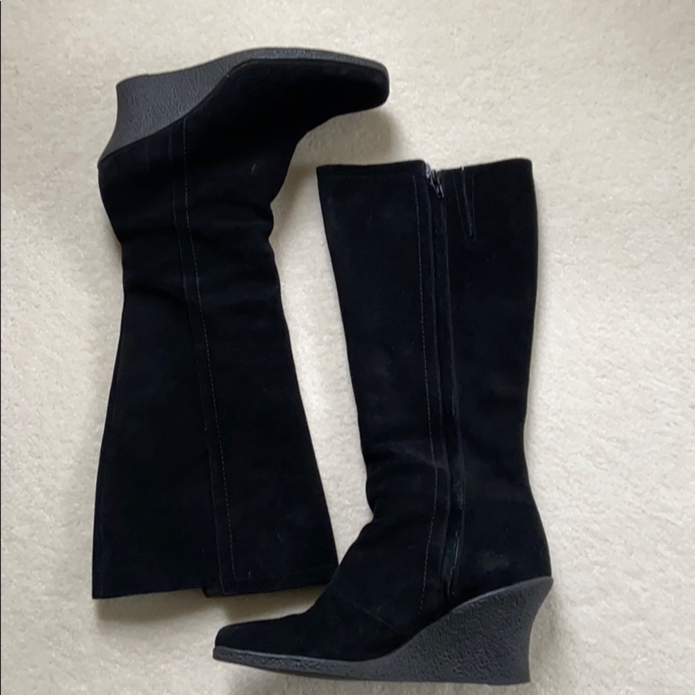 Lord &Taylor black suede tall shafted wedge boot